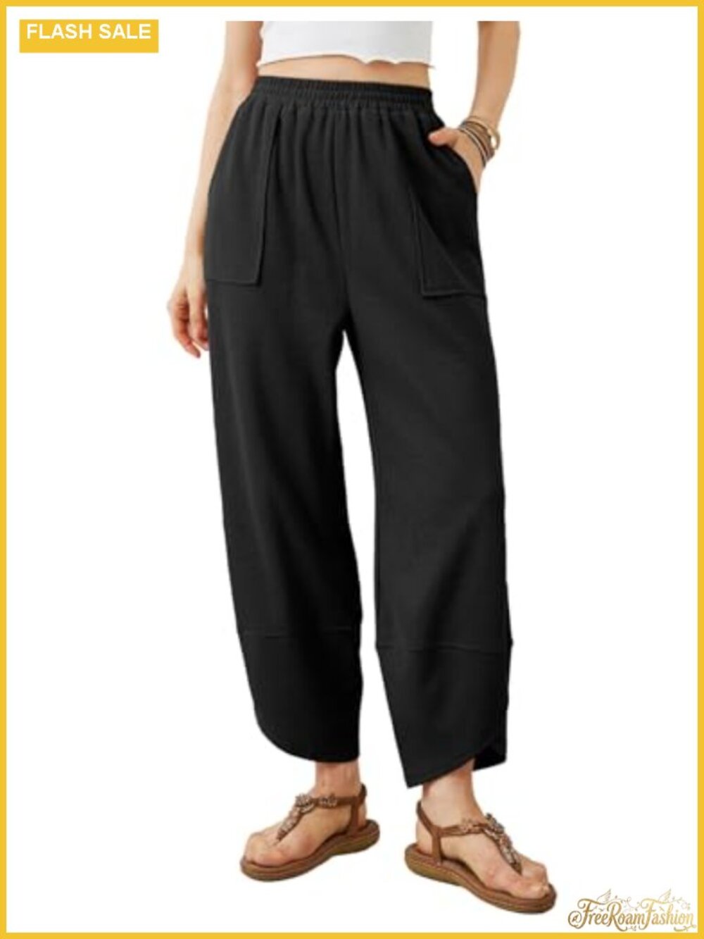 Baggy Wide Leg Pants Elastic Waist Palazzo Harem Pants with Pockets